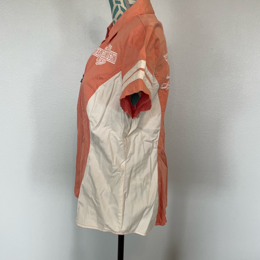 Harley-Davidson Coral and White Zip-Up Racing Top size Medium - Picture 3 of 6